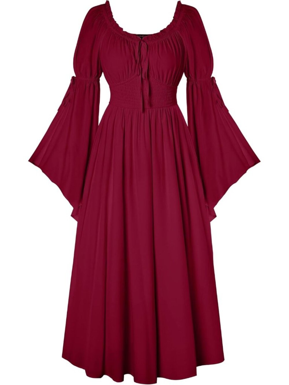 Women's Red Long Bell Sleeve Medieval Peasant Imported Costumes Dress